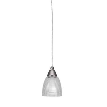 Toltec Lighting Cord 1 - Light Pendant in  Brushed Nickel with 5" Clear Ribbed Shade