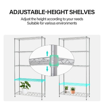 Chrome 5-Tier Adjustable Steel Wire Shelving Unit for Kitchen and Garage