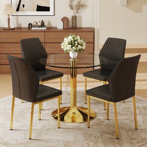 5-Piece Dining Set with Round Tempered Glass Table and 4 PU Armless Chairs - 1 of 4