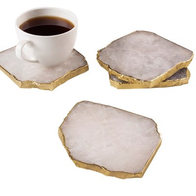 Dazzle Rose Quartz and Gold Stone Coasters, Set of 4