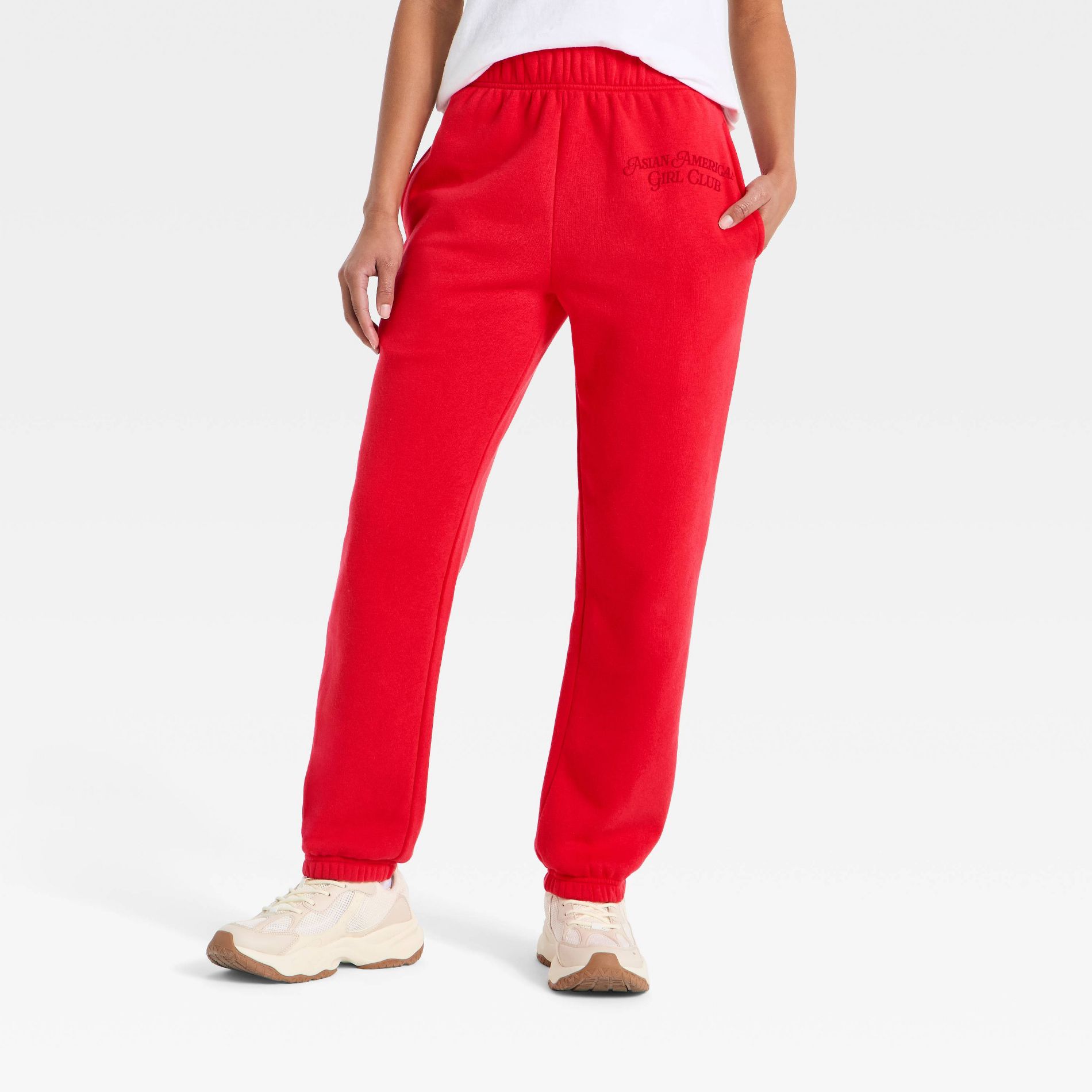 Lunar New Year Asian American Girl Club Adult Baggy Sweatpants - Red