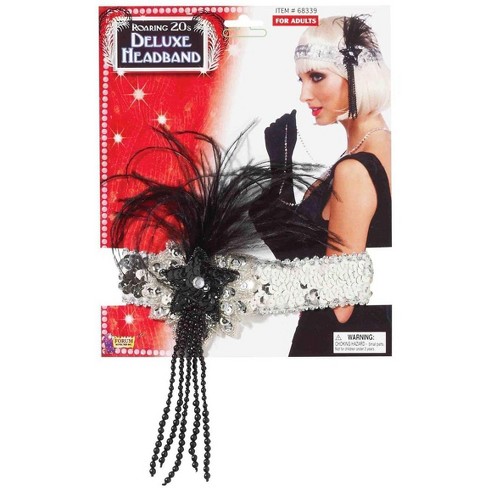 Flapper Headband Gold Sequin with Feather Adult Costume Accessory