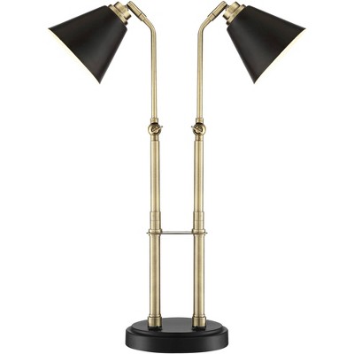 Adjustable Black and Brass Mid-Century Modern Desk Lamp with USB