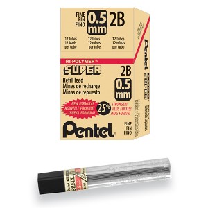 Pentel® Super Hi-Polymer Lead Refill (0.5mm) Fine, 2B, 12 Pieces/Tube, 12 Tubes/Box - 1 of 4