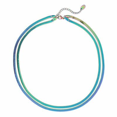 Slate by Rebl Double-Layer Chain Necklace  Rainbow Titanium Plated Stainless Steel