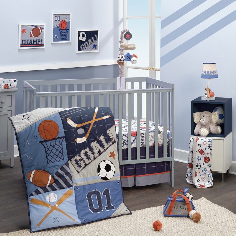 Lambs & Ivy Baby Sports 3-Piece Football/Basketball Baby Crib Bedding Set, 1 of 11