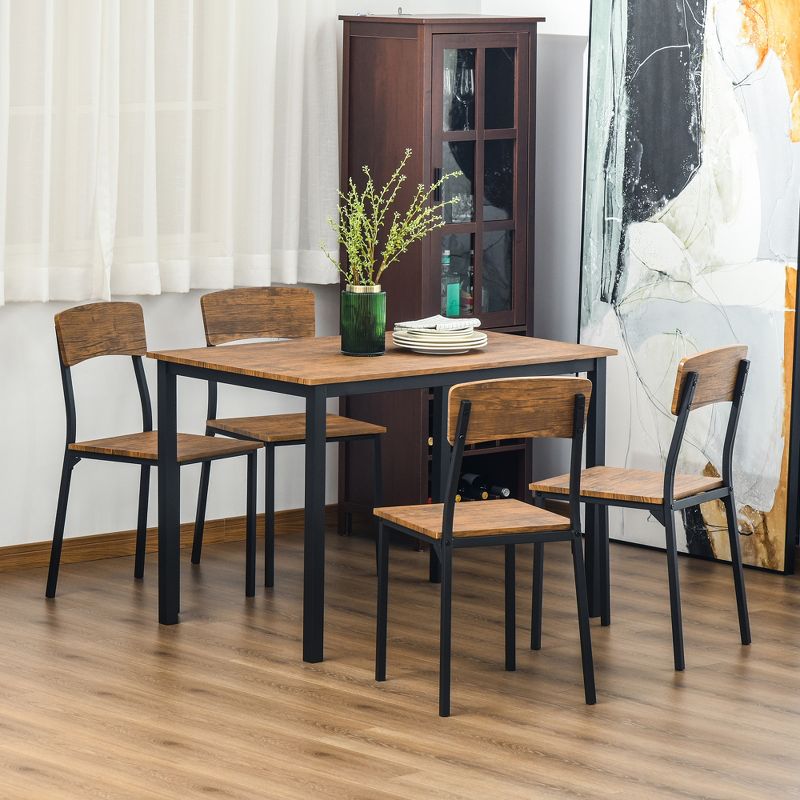 HOMCOM 5 Piece Modern Industrial Dining Table and Chairs Set for Small Space, kitchen, Dining room, 3 of 11