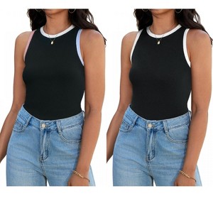 ATHLECHIC Women's Ribbed Summer Crew Neck Sleeveless Casual Fitted Tank Tops 2 Packs - 1 of 4