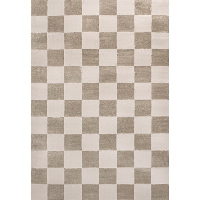 Beige and Cream Geometric Checkerboard 3 x 5 Area Rug