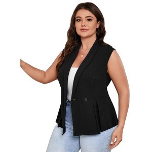 Coolmee Womens Plus Size Peplum Sleeveless Blazer Vest Suit Jacket Shawl Lapel Button Business Casual Blazer - 1 of 4