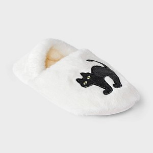 Women's Halloween Spooky Glitter Cat Faux Fur Slipper Socks with
