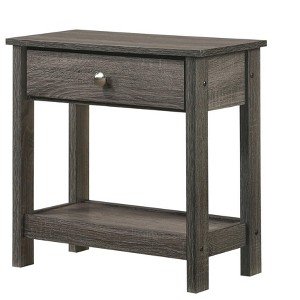 1pc Rustic Grey Nightstand Single Drawer Bottom Shelf Bedside Table Bedroom Wooden Furniture - 1 of 4