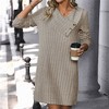 Women's Casual Long - Sleeve Knit Dress, Asymmetric Neck Button - Decorated Straight Dress - 2 of 4