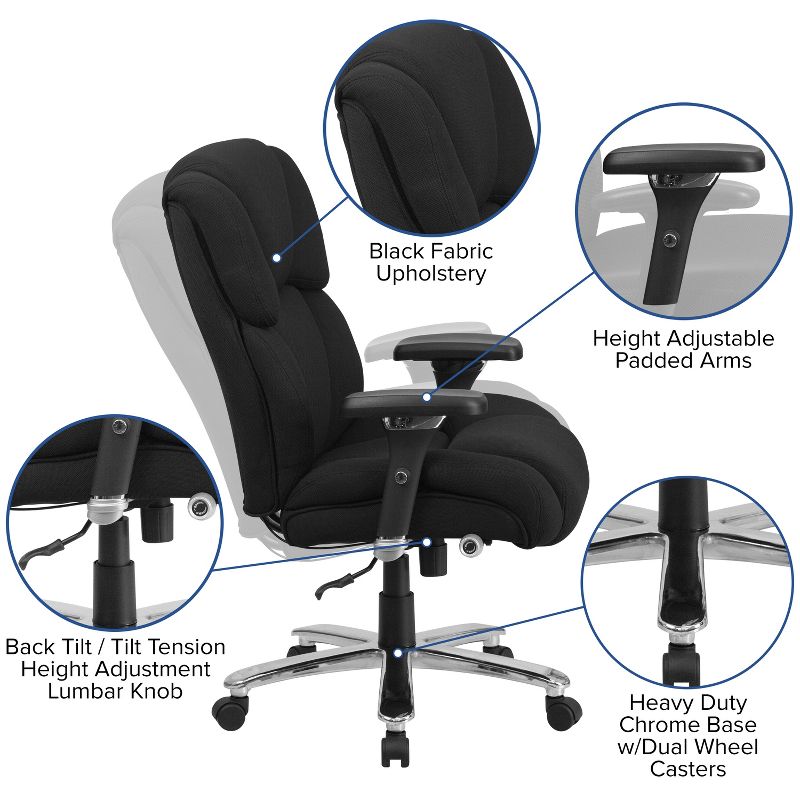 Flash Furniture HERCULES Series 24/7 Intensive Use Big & Tall 400 lb. Rated Executive Swivel Ergonomic Office Chair with Lumbar Knob and Tufted Headrest & Back, 4 of 15