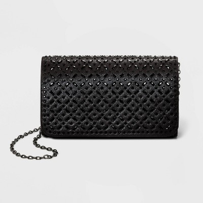 Estee & Lilly Snap Closure Crystal Small Rectangle Clutch - Black