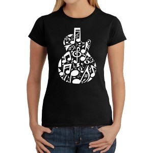 LA Pop Art Music Notes Guitar - Women's Word Art T-Shirt - 1 of 4