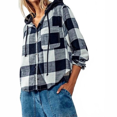 Women's Gingham Shacket With Hood - LOVE TREE