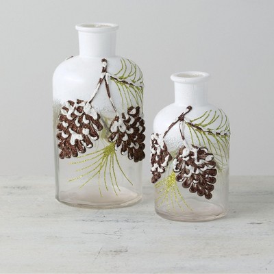 Sullivans Set of 2 Pinecone Bottle 6.5"H & 5"H Brown