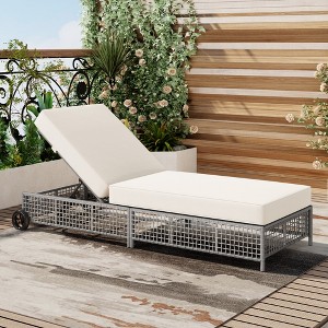 1/2pcs Outdoor Daybed Lounge Chair, Patio Rattan Sunbed Chaise Lounge with 5-Position Adjustable Backrest, Cushion and Wheels -ModernLuxe - 1 of 4