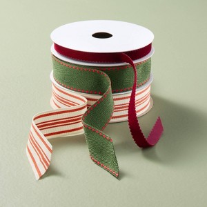 3ct 45' Gift Tie-on Ribbons Green/Plaid Red/Cream - Hearth & Hand™ with Magnolia - 1 of 3