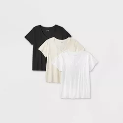 Women's 3pk Fitted V-Neck Short Sleeve T-Shirt - Universal Thread™ White/Black/Cream 4X