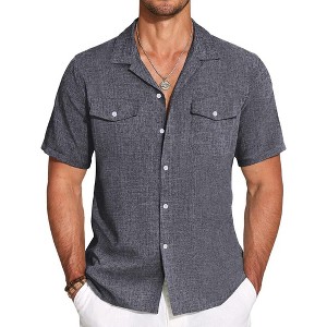 COOFANDY Men's Linen Short Sleeve Button Down Casual Cuban Collar Summer Beach Shirts Vacation Essentials - 1 of 4