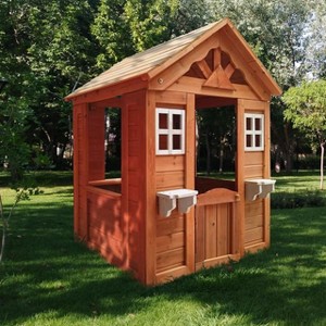 KWPZQEB Outdoor Play House for Kids, All Wooden Playhouse with 2 Windows & Flowerpot Holder, Cute Half-Open Door & Side Serving Station for Backyard - 1 of 4