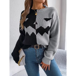Halloween Women's Star Pattern Crew Neck Drop Shoulder Casual Sweater Pullover Knitwear - 1 of 4