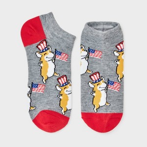 Women's Patriotic Corgis Low Cut Socks - Charcoal Heather 4-10: Recycled Polyester Knit, Banded Cuff, Animal Pattern - 1 of 3