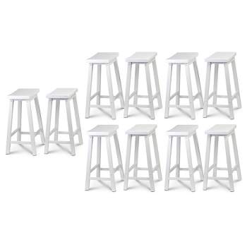 PJ Wood Classic Saddle-Seat 24" Tall Kitchen Counter Stools for Homes, Dining Spaces, and Bars w/Backless Seats, 4 Square Legs, White (10 Pack)