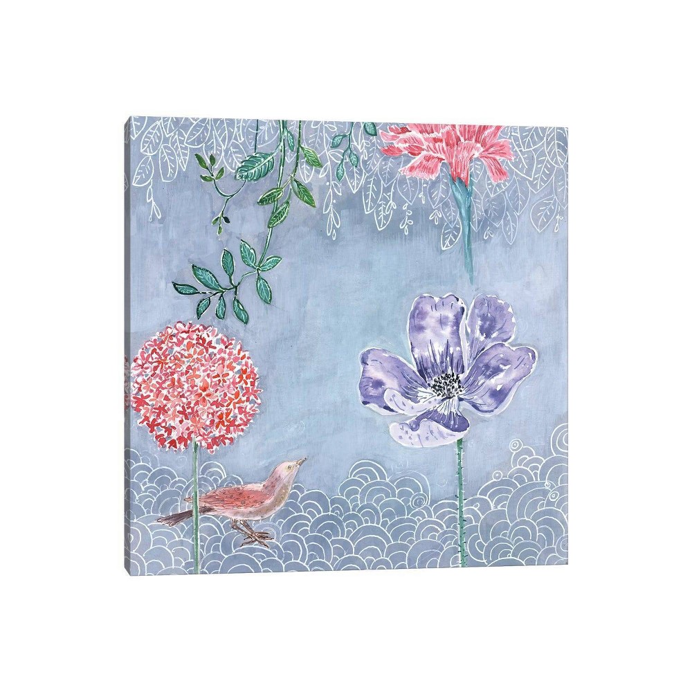 Photos - Wallpaper 37" x 37" x 1.5" Blue Gray Botanical by Miri Eshet Canvas Art - iCanvas: M