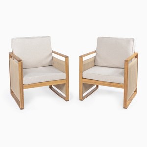 Gable Mid-Century Modern Roped Acacia Wood Outdoor Patio Chair with Cushions- JONATHAN Y - 1 of 4