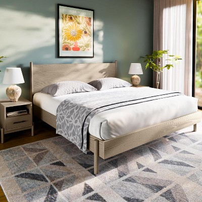 King Size Bed Frame with Headboard, 15 Inch Mid Century Modern Style