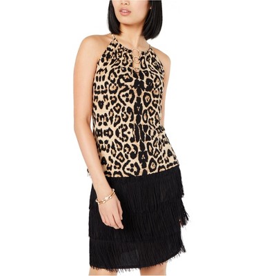 I.N.C International Concepts Womens Leopard Print Halter Top Shirt, Brown, Large
