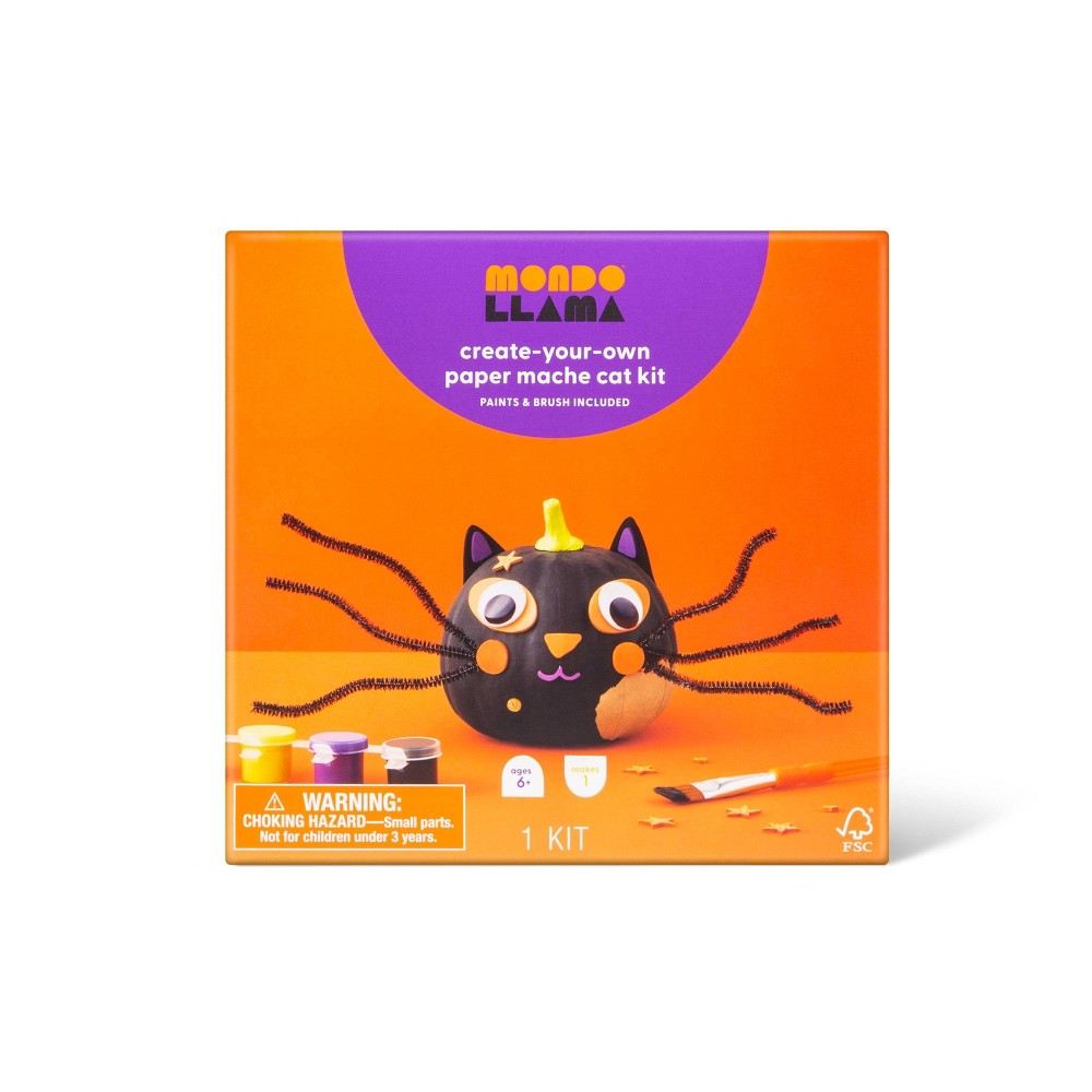 Paper Mache Pumpkin Craft Kit Cat - Mondo Llama