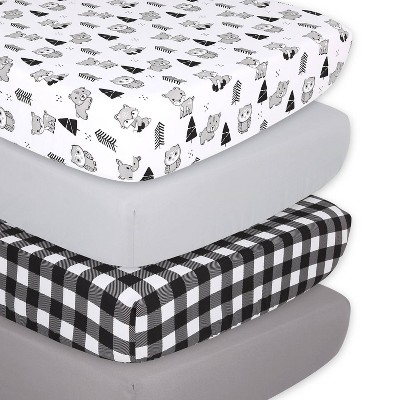 The Peanutshell Fitted Crib Sheets - Woodland Animal and Buffalo Plaid - 4pk