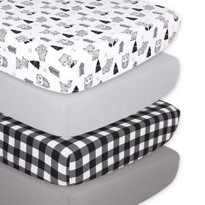 The Peanutshell Fitted Crib Sheets - Woodland Animal and Buffalo Plaid - 4pk - 1 of 4