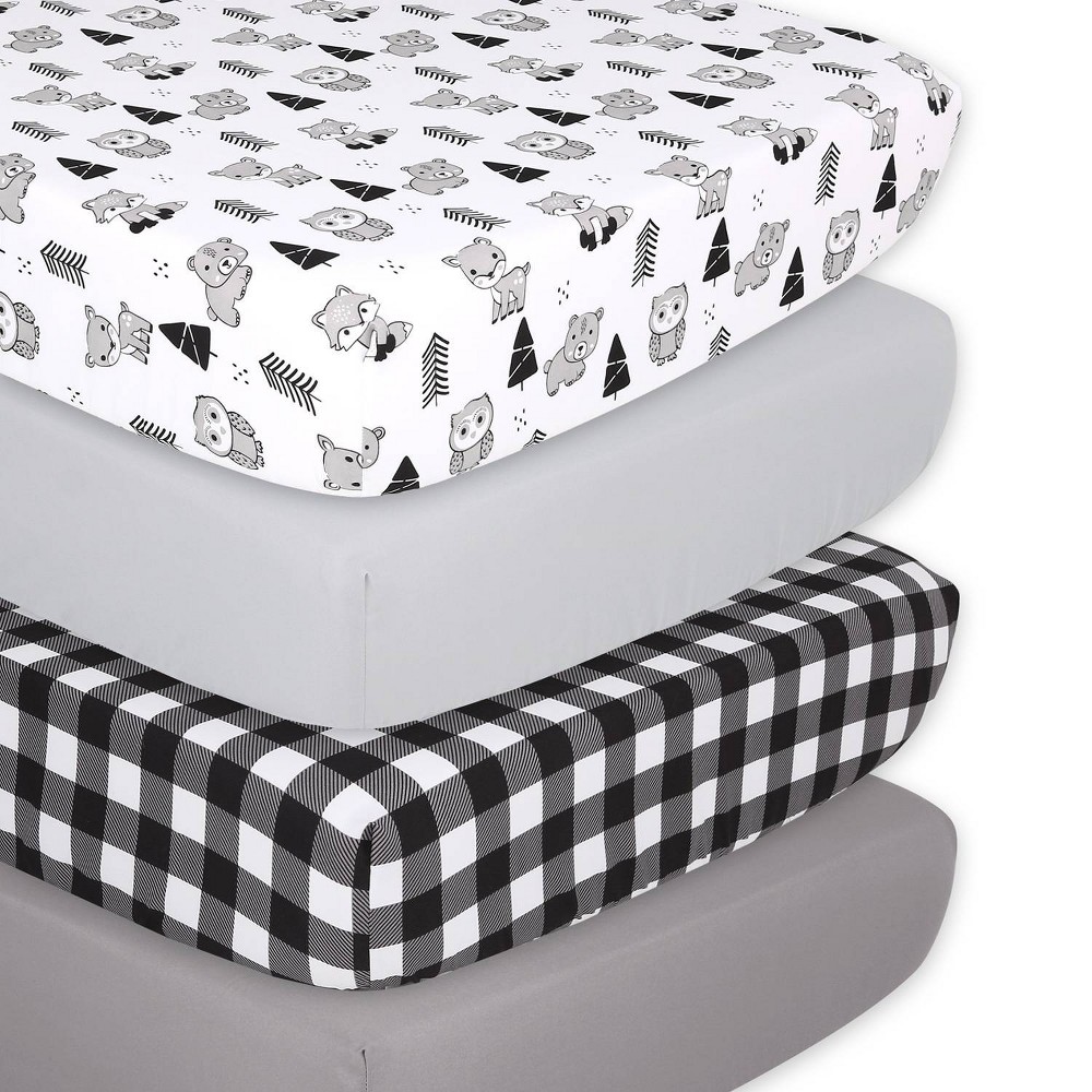 Photos - Bed Linen The Peanutshell Fitted Crib Sheets - Woodland Animal and Buffalo Plaid - 4