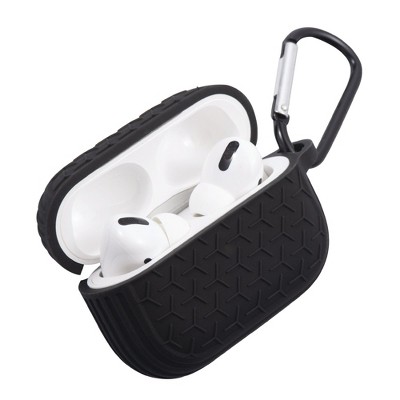 Insten Case Compatible with AirPods Pro - Honeycomb Textured Pattern Silicone Skin Cover with Keychain, Black