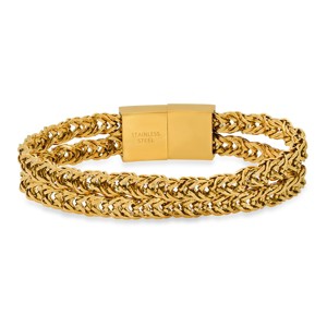 Steeltime Men's stainless steel double row wheat chain bracelet. Color Options: Silver, Gold - 1 of 4