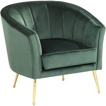 55 Downing Street Leighton Green Velvet and Gold Tufted Accent Chair