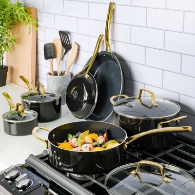 Martha Stewart 14-Piece Black and Gold Non-Stick Aluminum Cookware Set