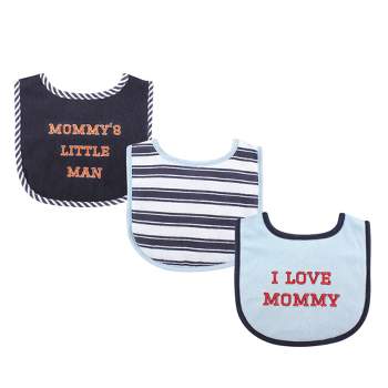Luvable Friends Baby Boy Cotton Drooler Bibs with Fiber Filling 3pk, Blue Mommy, One Size