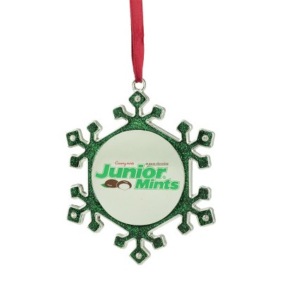 Northlight 3.5" Silver Plated Snowflake Junior Mints Candy Logo Christmas Ornament - Green/White