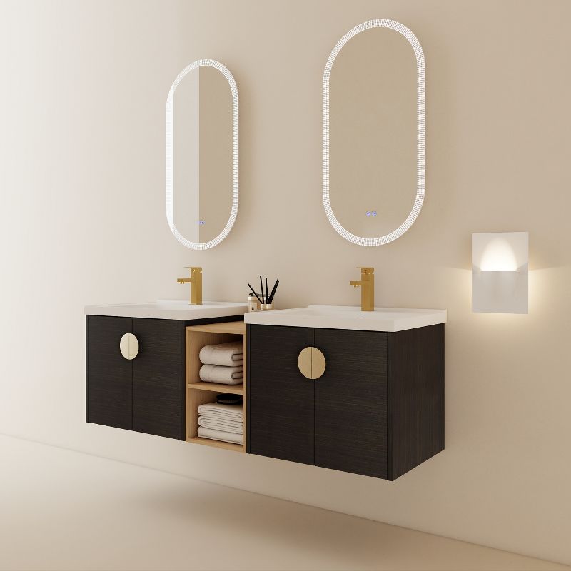 60" Wall Mounted Soft Close Doors Bathroom Vanity With Sink, Metal Handles and Small Storage Shelves 4A - ModernLuxe, 2 of 12