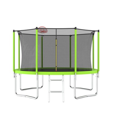 VisioGear Trampolines, Trampoline with Safety Enclosure Net, Trampoline with Basketball Hoop, Green, 144.09"*144.09"*102.75"