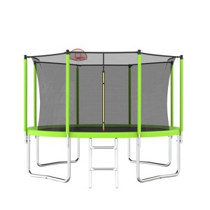VisioGear Trampolines, Trampoline with Safety Enclosure Net, Trampoline with Basketball Hoop, Green, 144.09"*144.09"*102.75" - 1 of 4