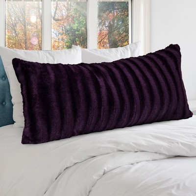 Purple Faux Fur Long Body Pillow with Micro-Plush Side
