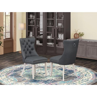 East West Furniture DAP2F12 Dallas Parson Dining Chairs - Button Tufted Nailhead Trim Dark Gray faux Leather Upholstered Chairs, Set of 2, linen white