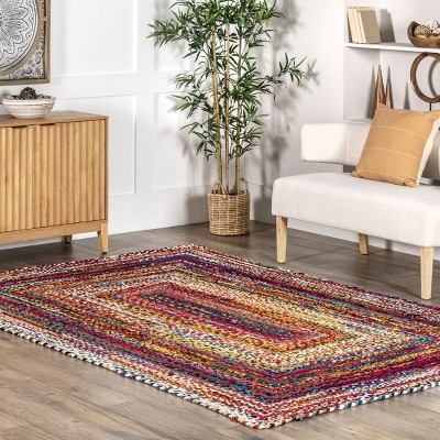 Handmade Bohemian Braided Cotton Square Area Rug - Multi